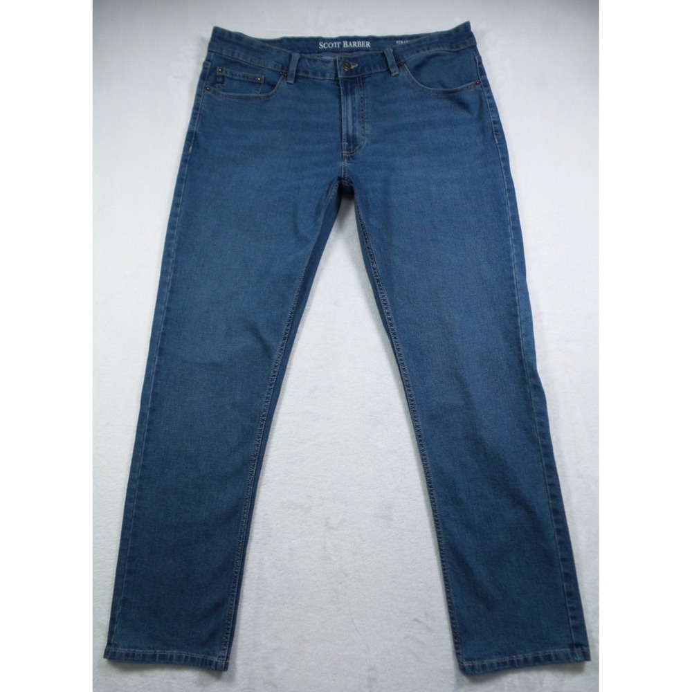 Scott Barber Jeans Mens Size 36 x 32 Blue Denim Straight Fit Stretch Mid Rise
